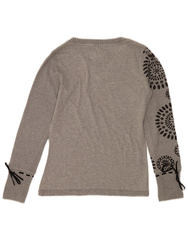 Top grafic pentru femei Desigual cu mânecă lungă UK 14 Medium Grey Heart