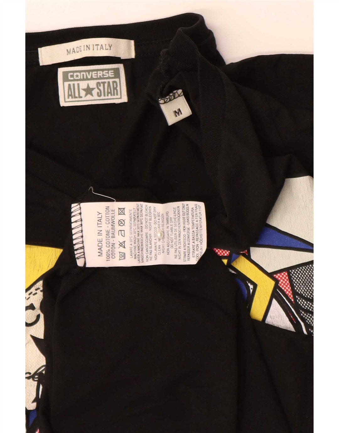 Top grafic Converse pentru femei cu mânecă lungă UK 12, bumbac mediu negru
