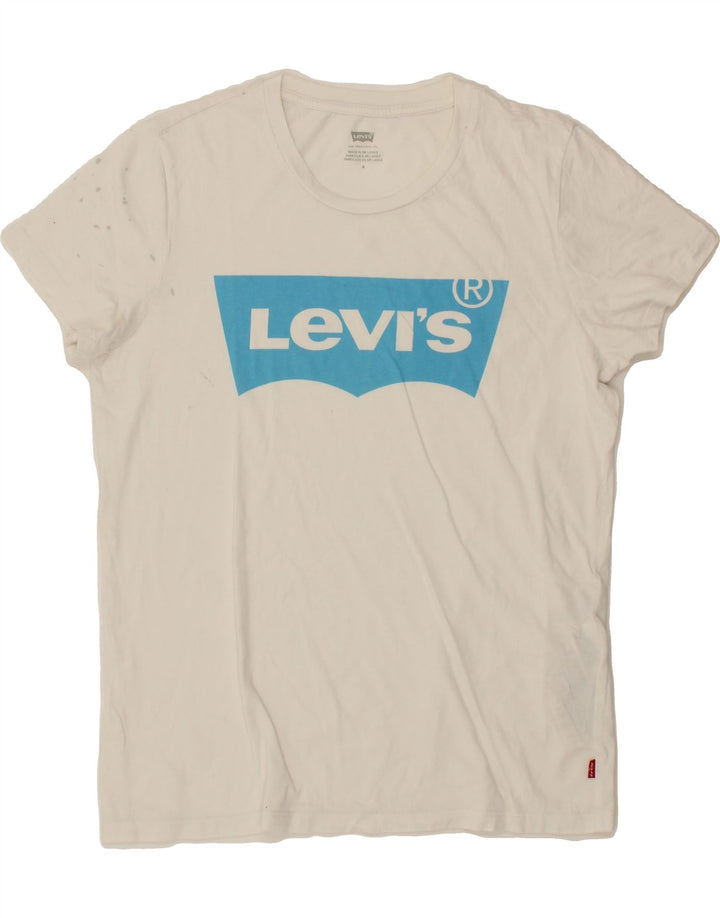 LEVI'S Womens Graphic T-Shirt Top UK 14 Medium White Cotton Vintage Levi's and Second-Hand Levi's from Messina Hembry 