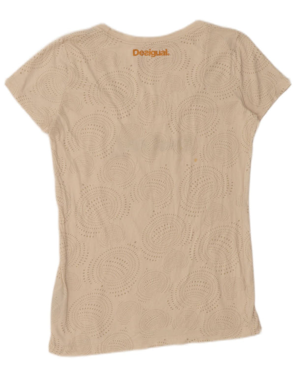 Tricou grafic DESIGUAL pentru femei Top UK 14 mare, bej, bumbac cu pete