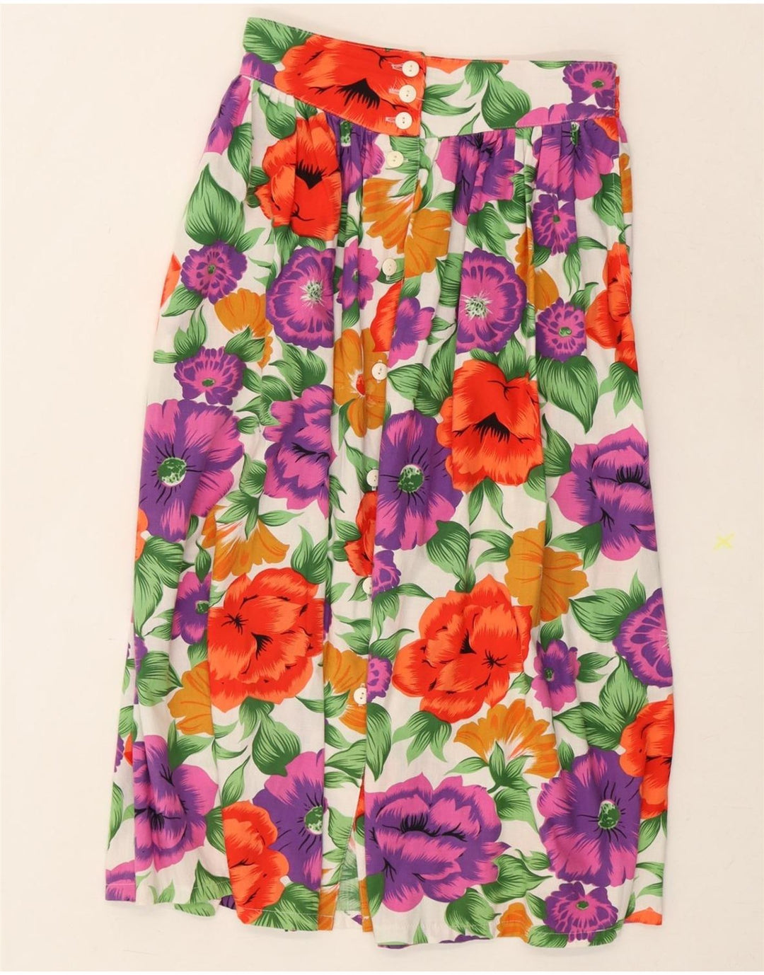 VINTAGE Womens Flared Skirt IT 40 Small W26 Multicoloured Floral Viscose Vintage Vintage and Second-Hand Vintage from Messina Hembry 