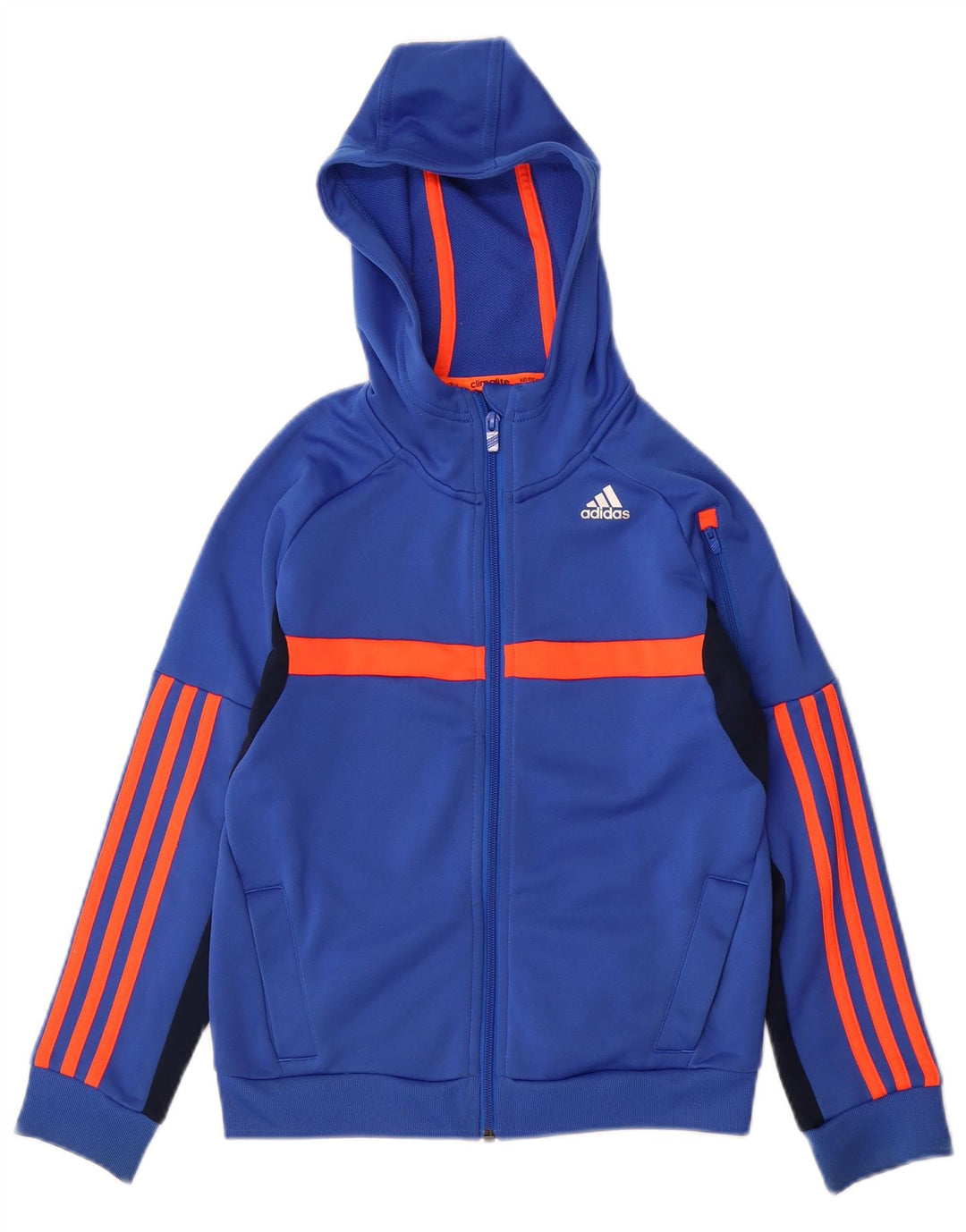 Pulover ADIDAS Climalite Zip Hoodie pentru băieți 9-10 ani, albastru, bloc de culoare