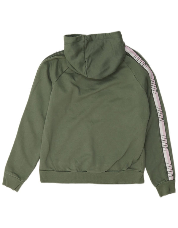 Pulover Puma pentru femei, cu hanoră grafică, UK 12, bumbac color bloc verde mediu