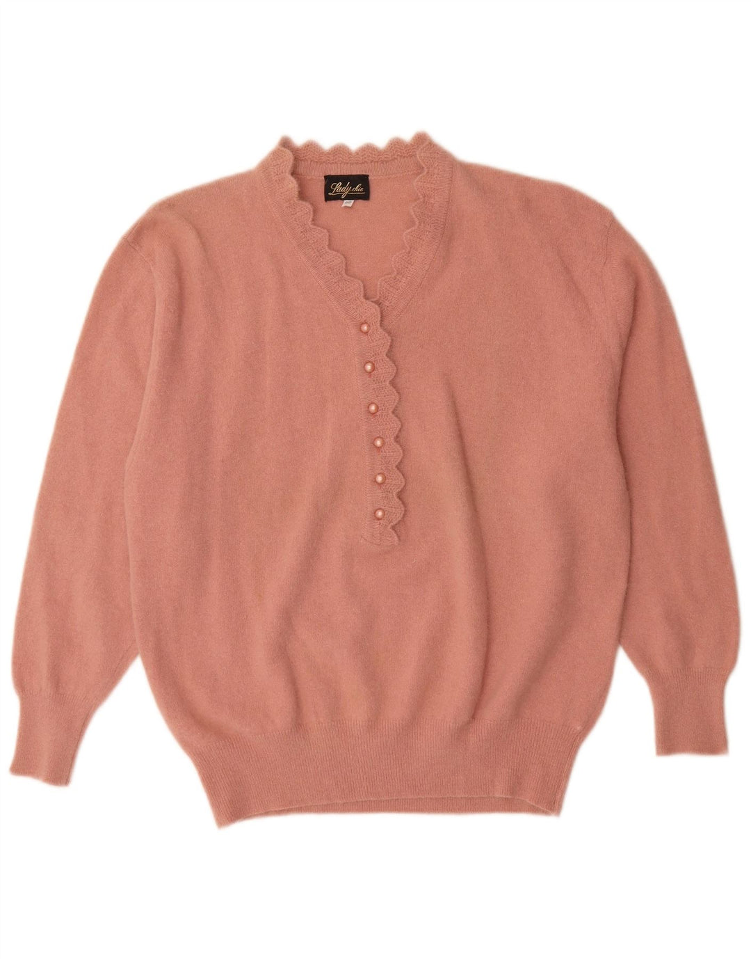 Pulover Vintage pentru damă cu gât cu nasturi IT 52 2XL Roz Angora