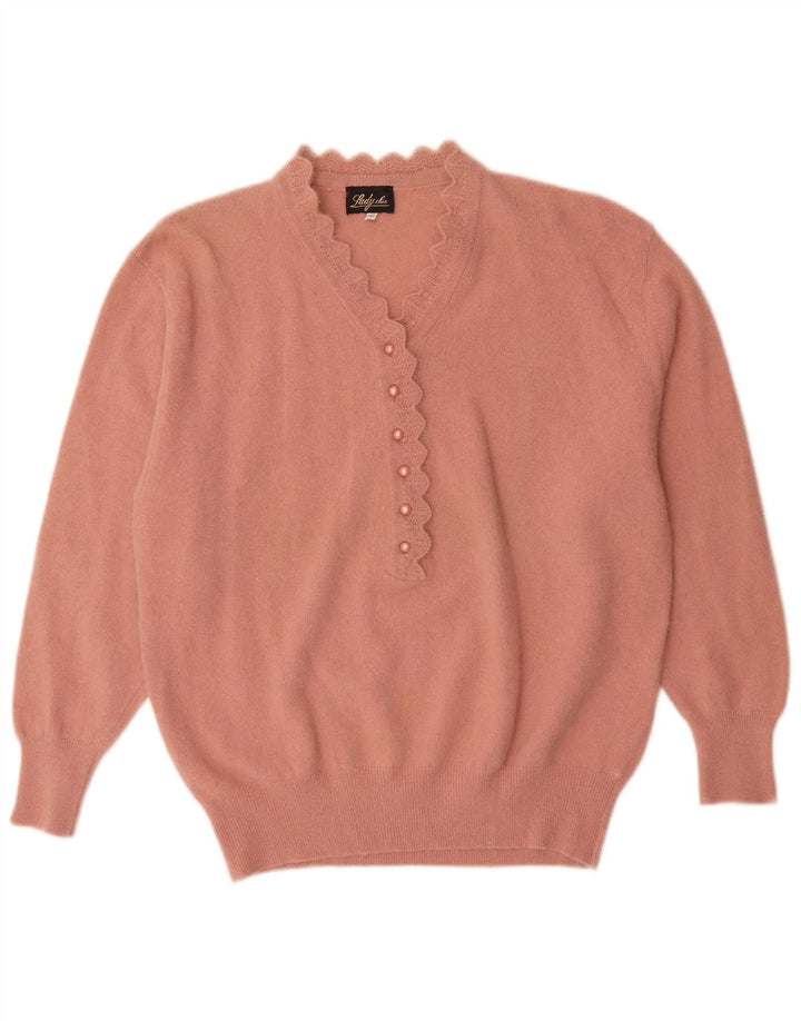 Pulover Vintage pentru damă cu gât cu nasturi IT 52 2XL Roz Angora