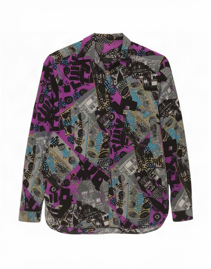 Cămașă Vintage pentru femei cu model abstract UK 14 Medium Multicolor
