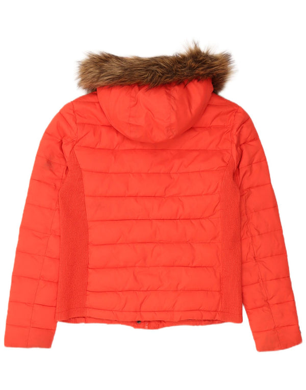 Jachetă căptușită cu glugă Superdry pentru femei UK 18 XL Nylon roșu