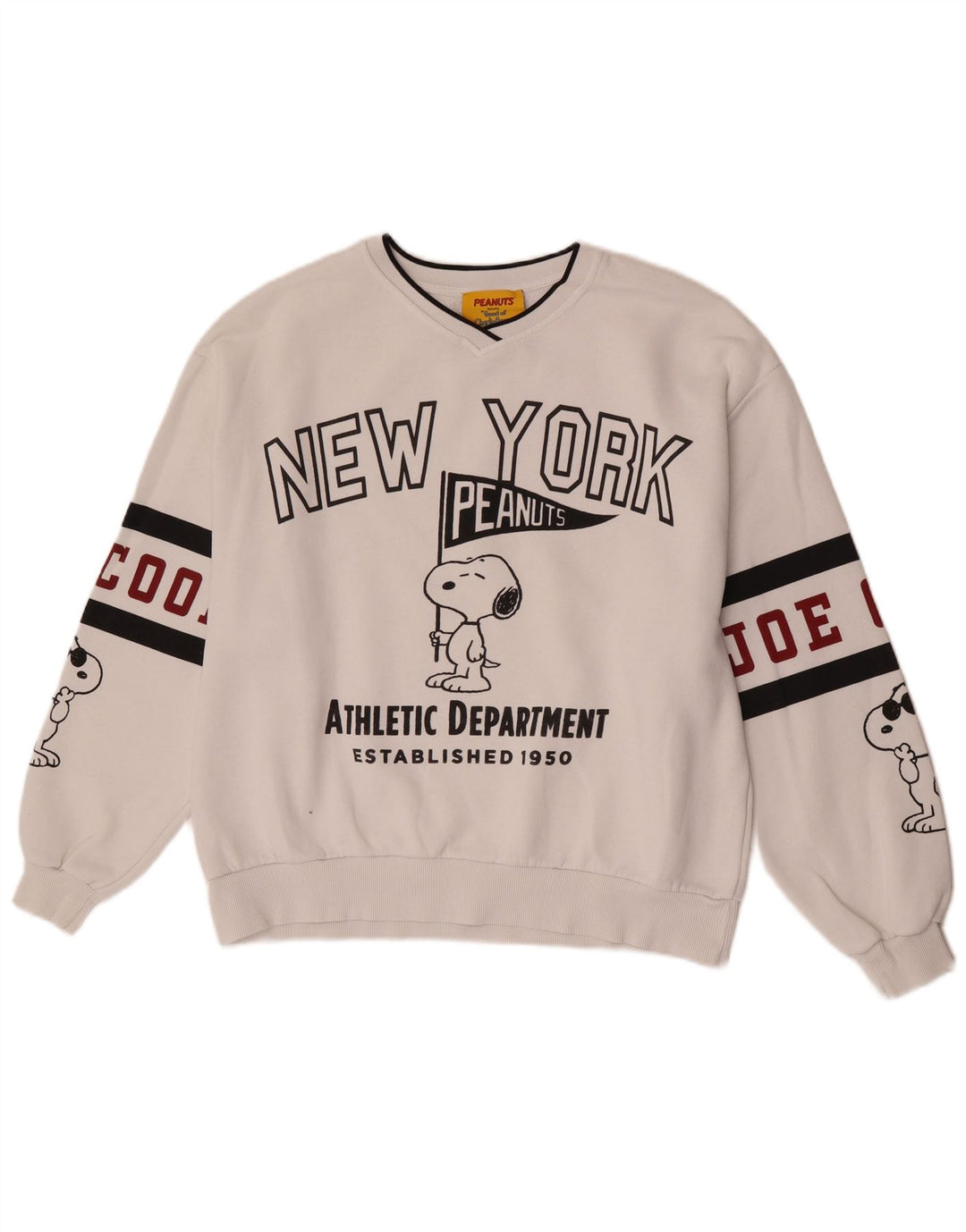 Pull & Bear Pull & Bear Peanuts Graphic Pulover pentru bărbați, mediu alb, bloc de culoare