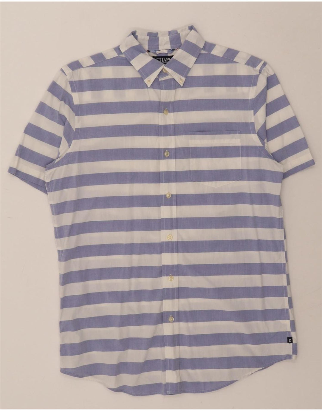 CHAPS Mens Short Sleeve Shirt Small Blue Striped Cotton Vintage Chaps and Second-Hand Chaps from Messina Hembry 