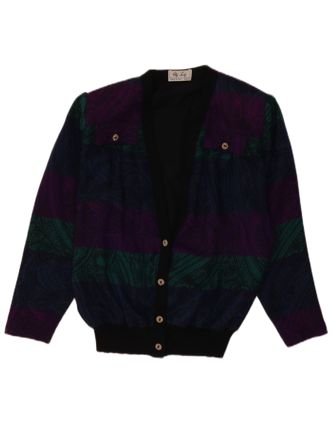 Pulover cardigan pentru femei VINTAGE UK 16 Lână mare multicoloră Paisley