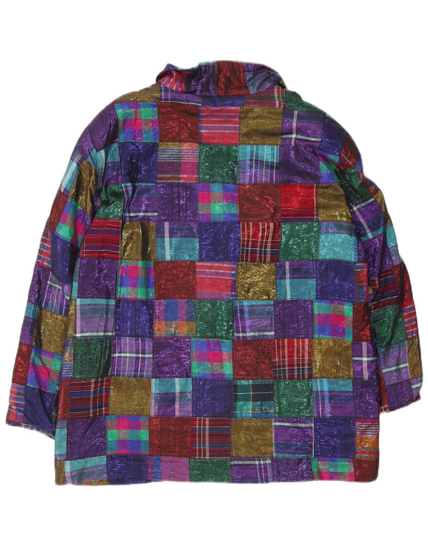 Jachetă vintage pentru femei cu 4 nasturi, patchwork, multicoloră, UK 18 XL