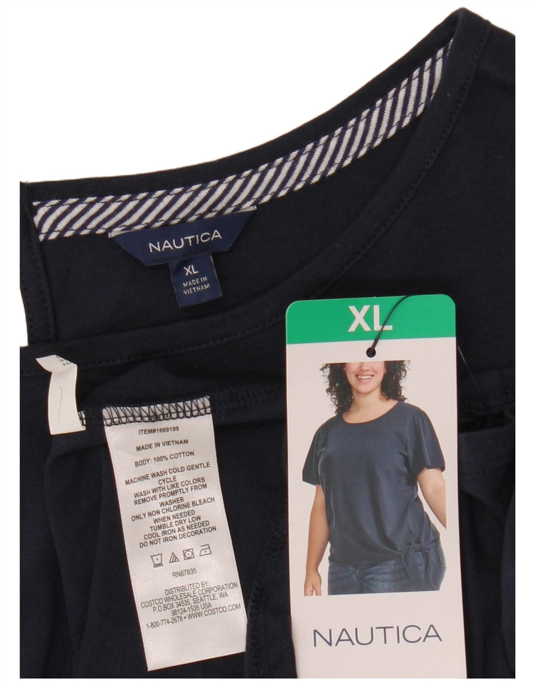 Bluză NAUTICA pentru femei cu cravată în față, UK 18 XL, bumbac bleumarin