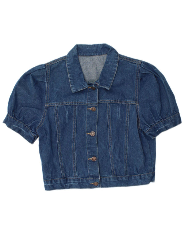 SHEIN Top cardigan din denim cu mânecă scurtă pentru femei UK 12, bumbac albastru mediu