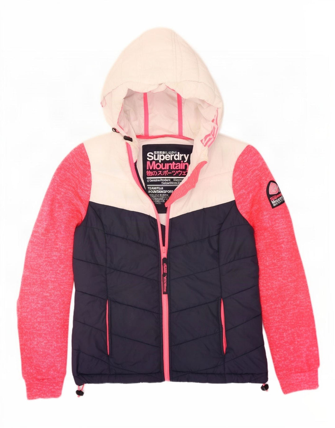Jachetă căptușită cu glugă Superdry pentru femei UK 12 Medium Bleumarin Colorblock