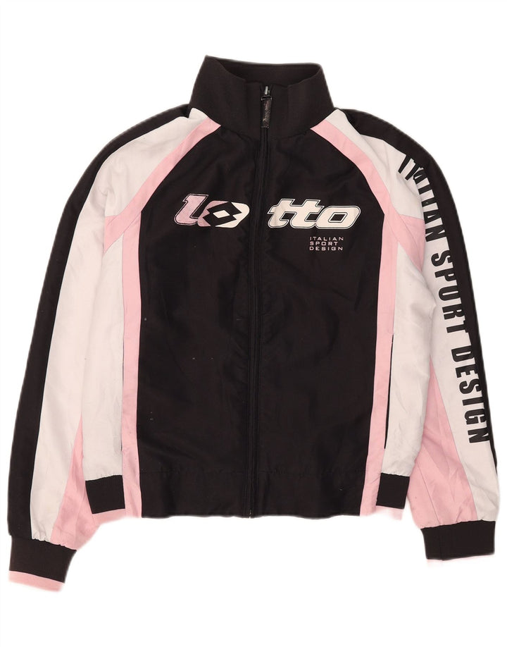 Jachetă de top pentru trening grafic Lotto pentru femei UK 10 Small Black Colorblock