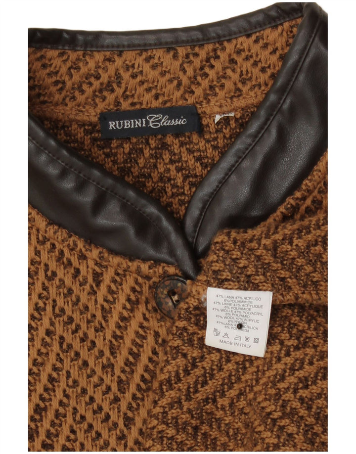 Pulover Cardigan Vintage pentru Damă UK 14 Maro Mediu Lână Chevron