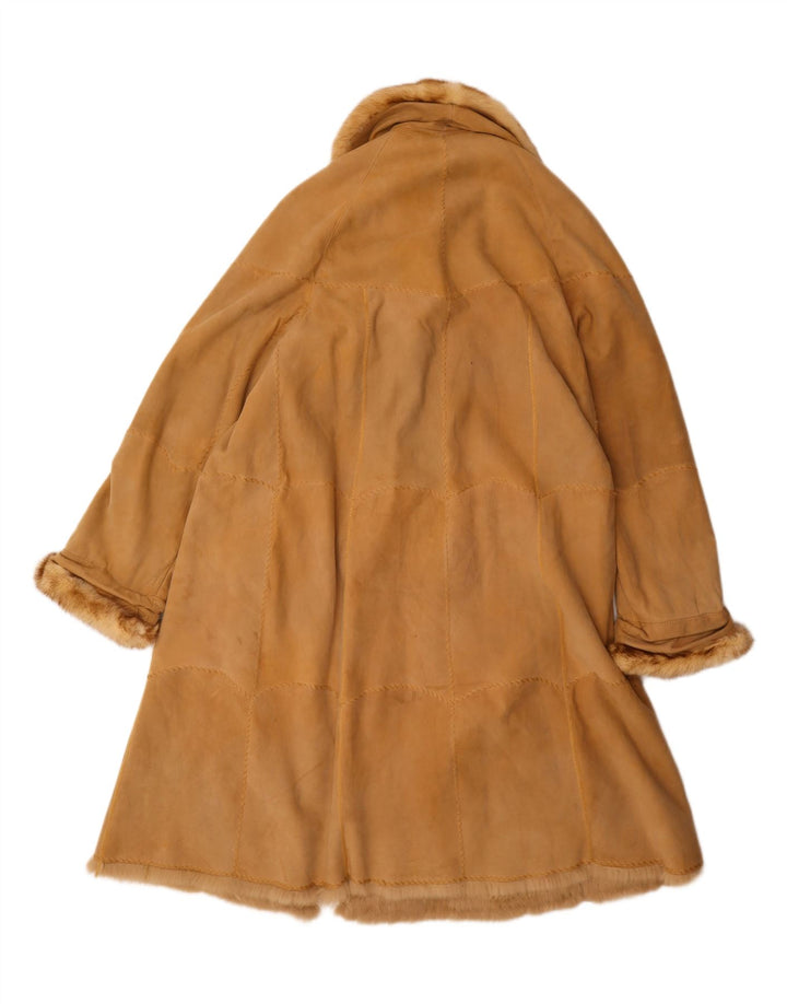 Palton supradimensionat din shearling vintage pentru femei UK 14 mare, bej, piele