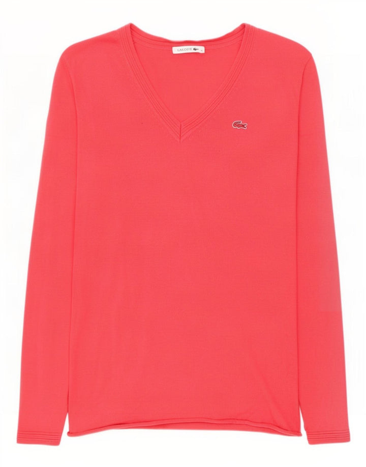Pulover pentru femei Lacoste cu decolteu în V EU 38 bumbac roz mediu