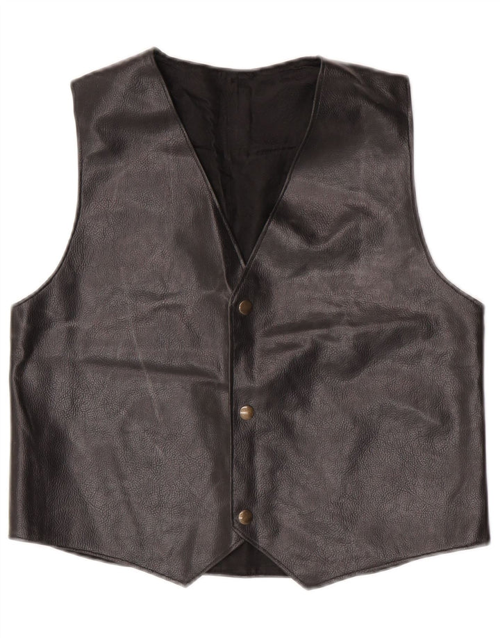 Vestă din piele vintage pentru femei UK 14 Medium Black