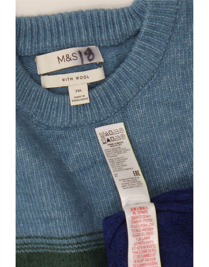 Pulover pentru bărbați Marks & Spencer, cu gât crew, 2XL, cu dungi multicolore