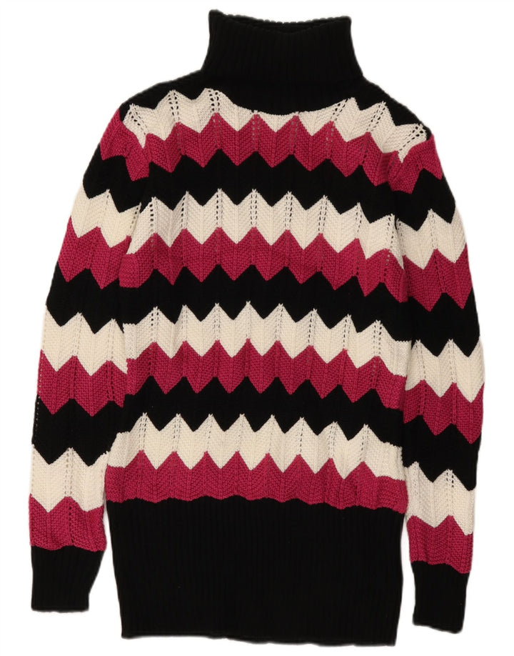 VINTAGE Pulover cu gât rulat pentru femei UK 16 Chevron mare, multicolor