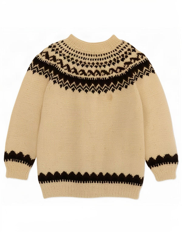 Pulover vintage pentru femei cu gât de barcă UK 16 Fair Isle mare, bej