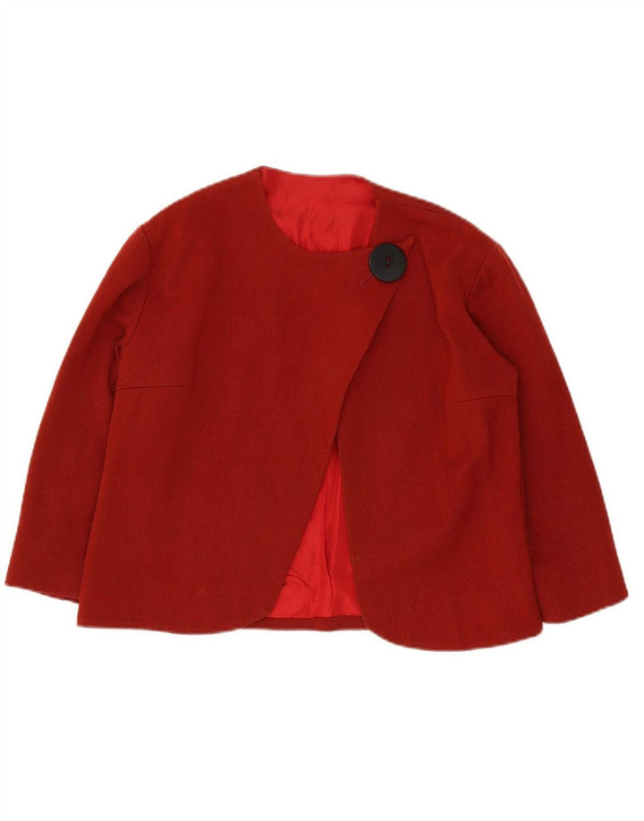 VINTAGE Womens 3/4 Sleeve 1 Button Blazer Jacket UK 14 Medium Burgundy