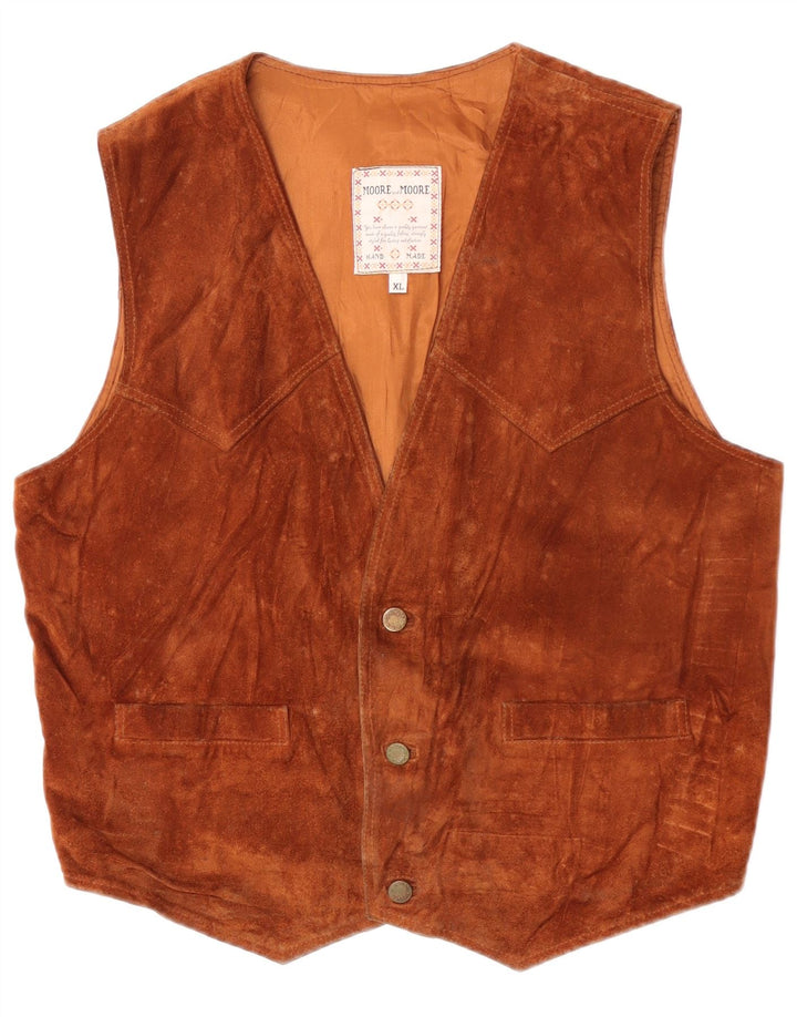 Vestă vintage bărbătească din piele intoarsa XL maro