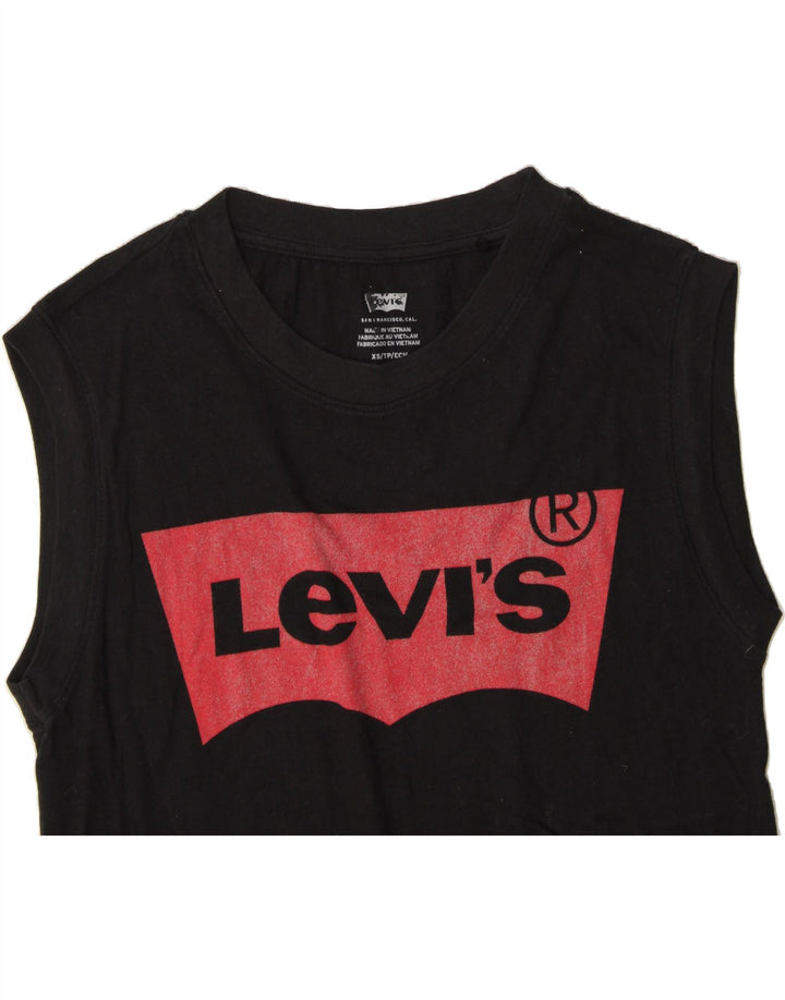 LEVI'S Womens Graphic Vest Top UK 6 XS Black Vintage Levi's and Second-Hand Levi's from Messina Hembry 