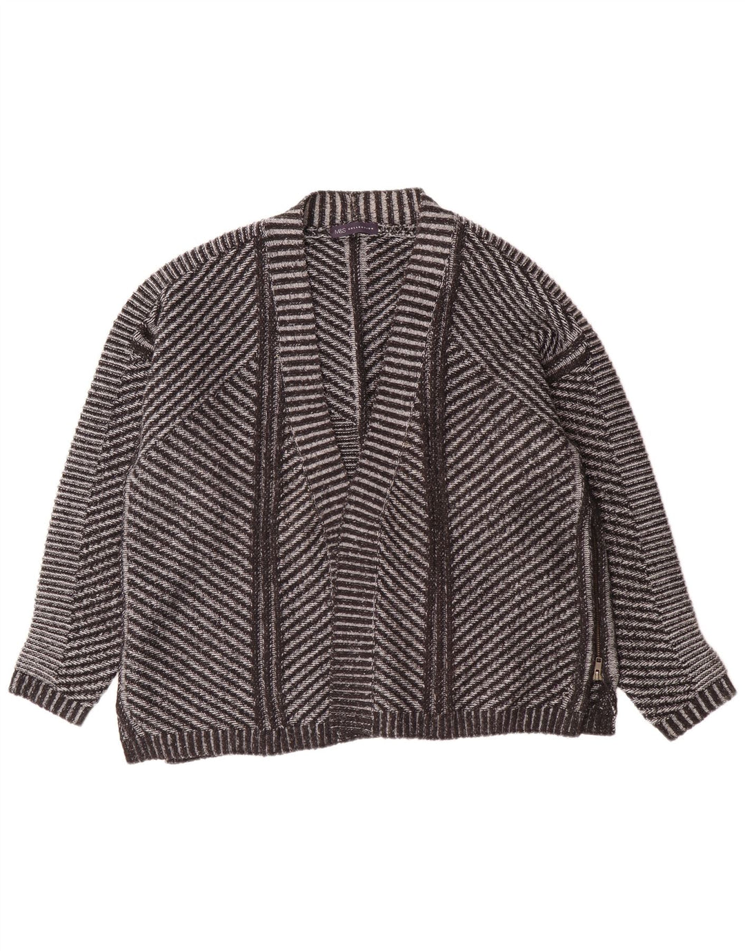 Pulover cardigan deschis pentru femei Marks & Spencer UK 26 5XL gri acrilic cu dungi