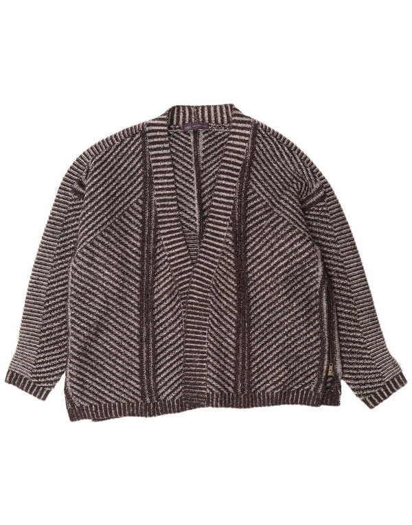 Pulover cardigan deschis pentru femei Marks & Spencer UK 26 5XL gri acrilic cu dungi