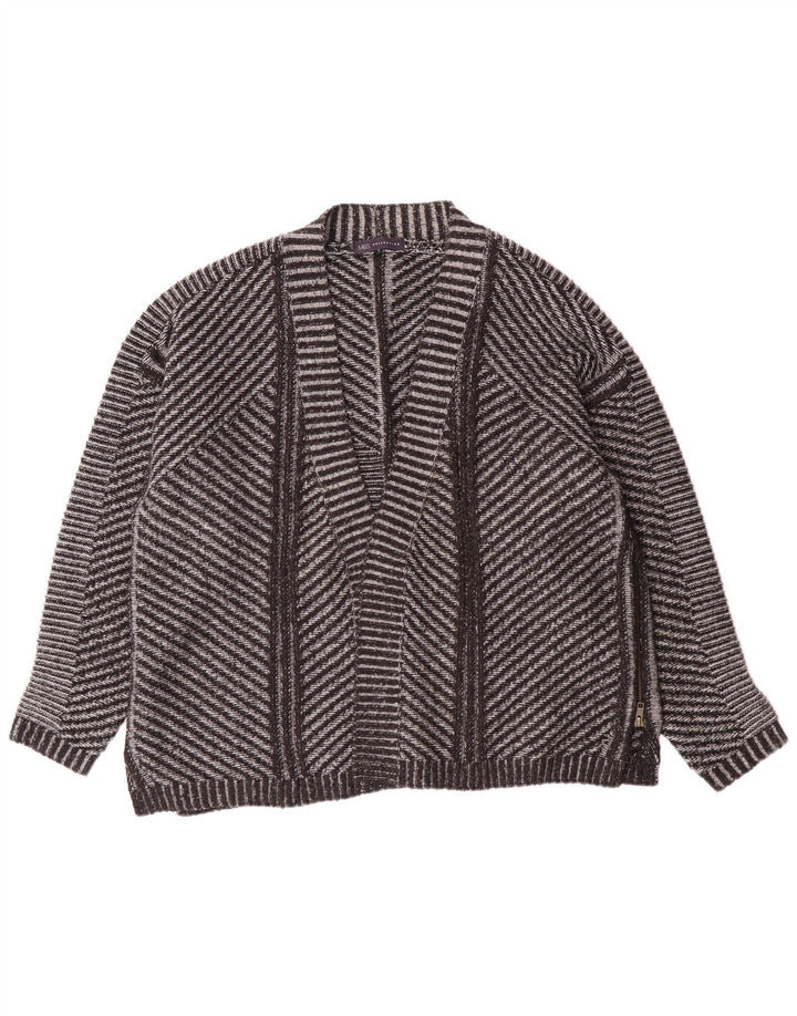 Pulover cardigan deschis pentru femei Marks & Spencer UK 26 5XL gri acrilic cu dungi