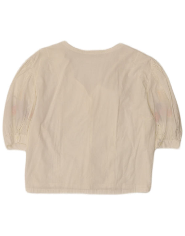 Bluză cămașă cu mânecă scurtă pentru femei vintage UK 14, mare, albă, florală