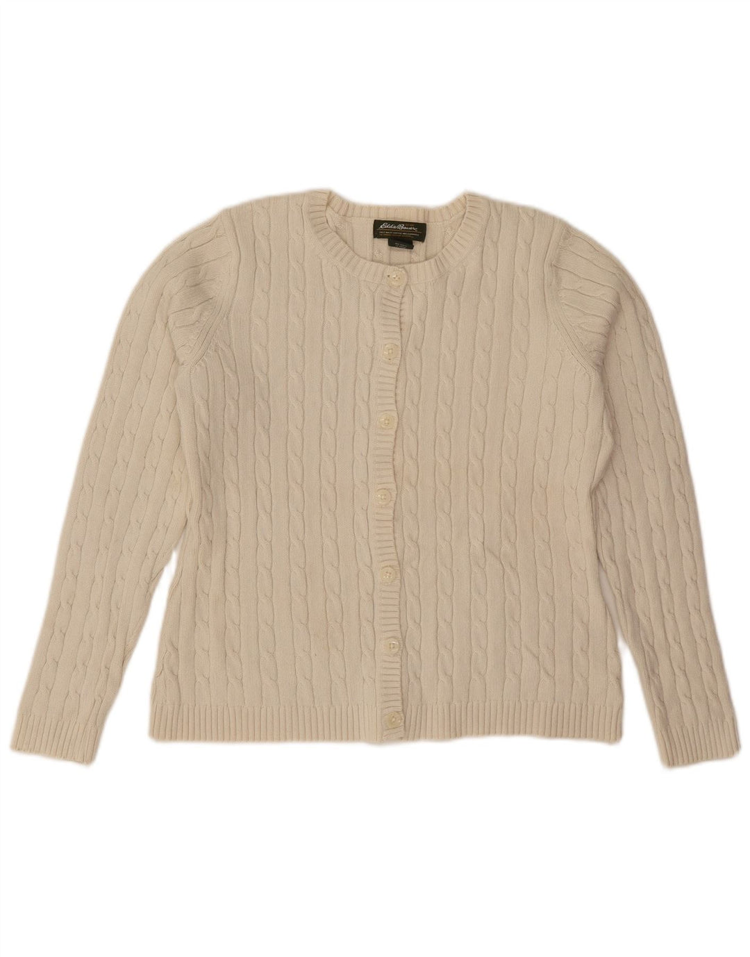 EDDIE BAUER Pulover cardigan crop pentru femei UK 14 Bumbac alb mediu mediu
