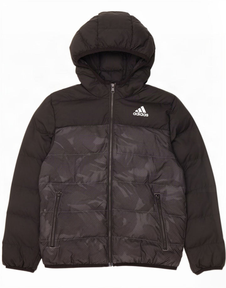 Jachetă căptușită cu glugă Adidas pentru băieți 9-10 ani, poliester de camuflaj negru