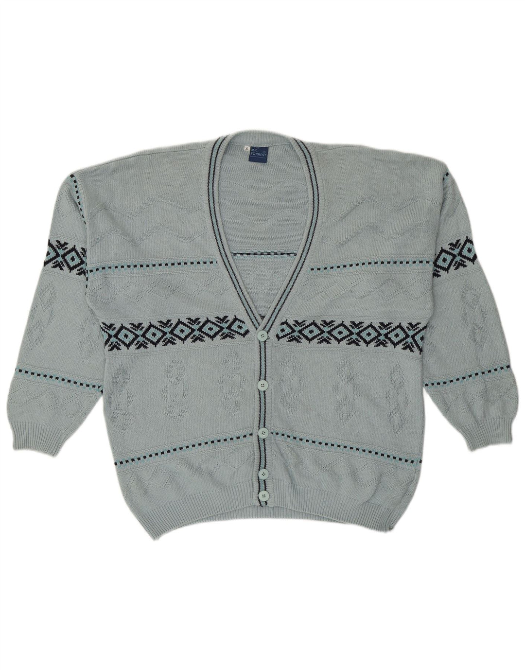 Pulover cardigan pentru bărbați Mr. Forrest XL, bumbac geometric, albastru