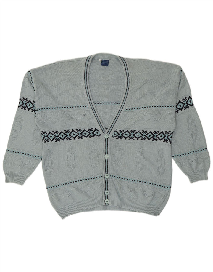 Pulover cardigan pentru bărbați Mr. Forrest XL, bumbac geometric, albastru