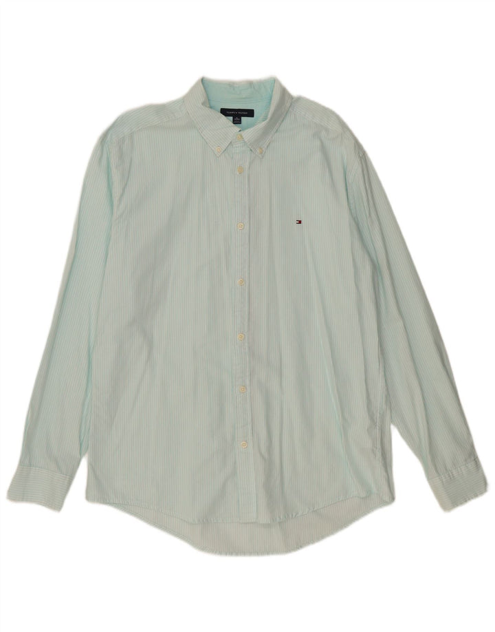 Cămașă pentru bărbați TOMMY HILFIGER XL Turcoaz Pinstripe Bumbac