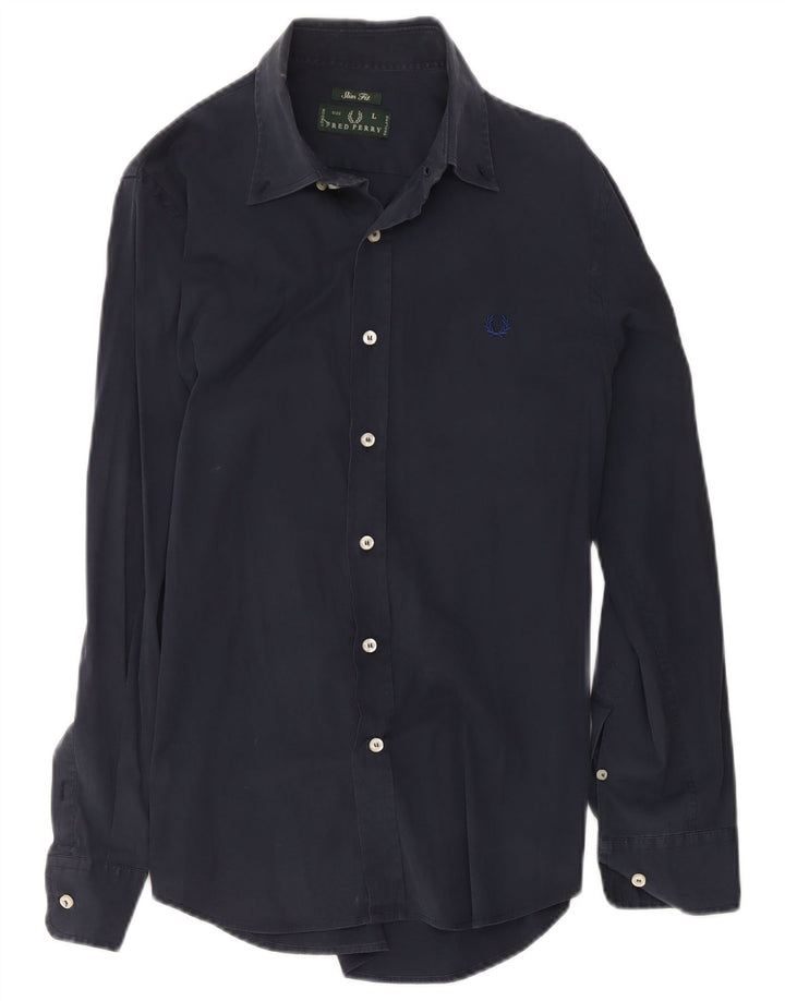 Cămașă pentru bărbați Fred Perry Slim Fit, mare, albastru bleumarin, bumbac