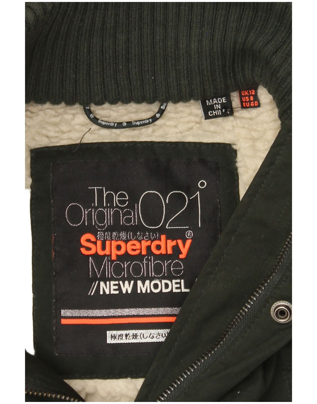 SUPERDRY jachetă parka Sherpa cu glugă pentru femei UK 12 Poliester kaki mediu