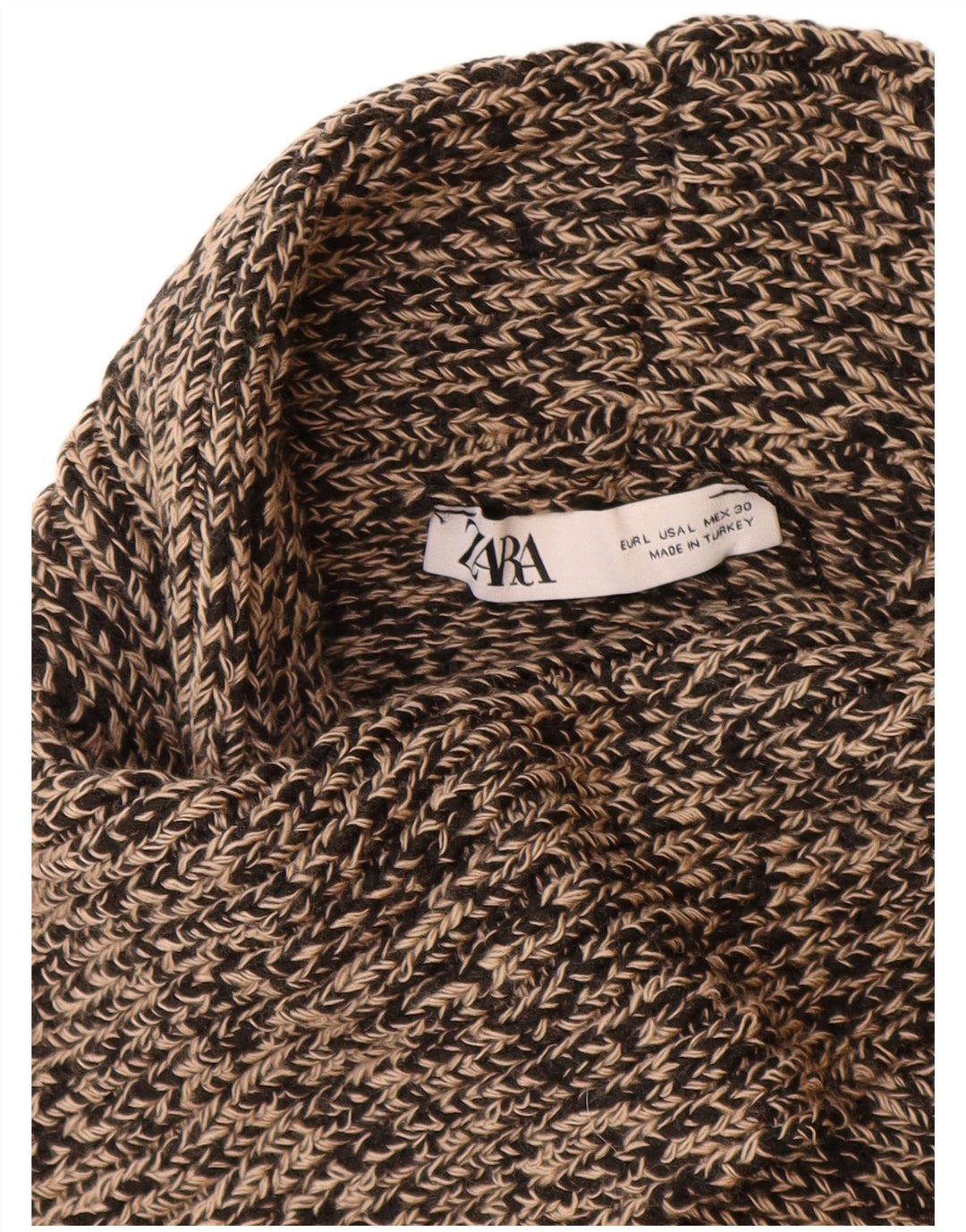 Pulover cu gât țestoasă ZARA pentru femei UK 16 mare, bej, pete acrilic