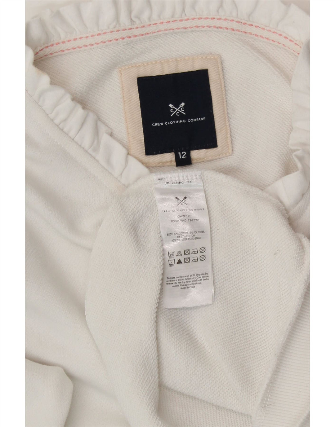 CREW CLOTHING Hanorac pentru femei Pulover UK 12 Bumbac alb mediu