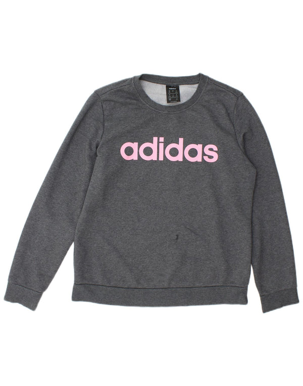 Pulover de hanorac grafic Adidas pentru femei UK 12/14 bumbac gri mediu