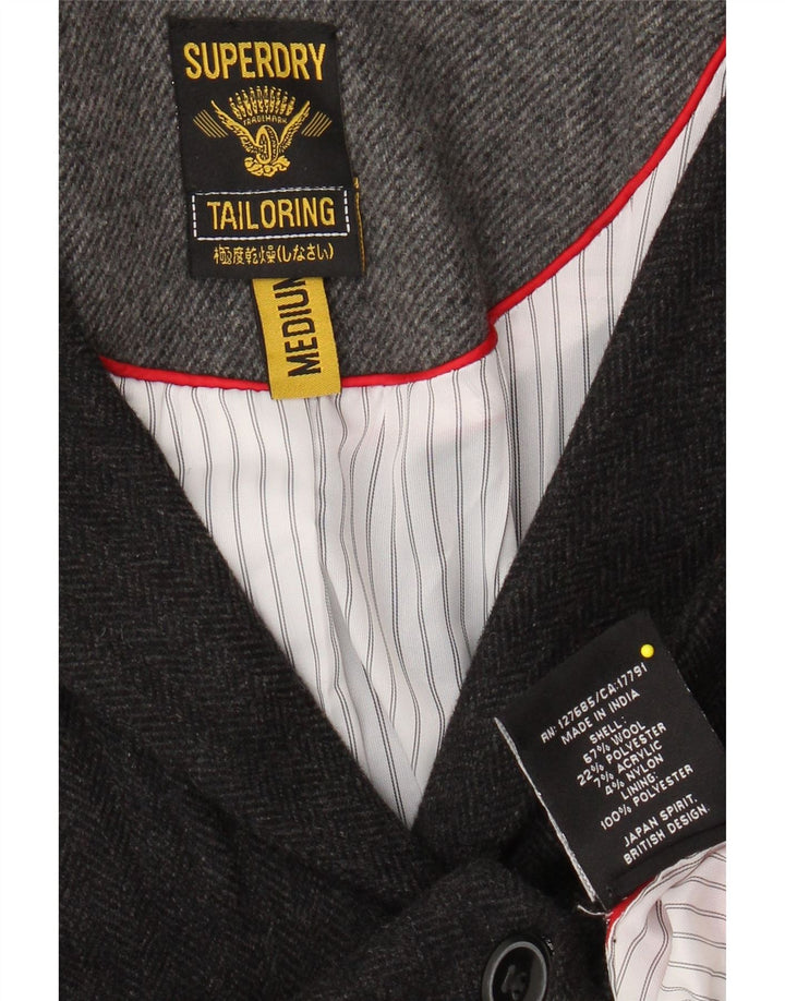 Jachetă blazer pentru femei SUPERDRY cu 2 nasturi UK 12, lână gri mijlocie, în schemă