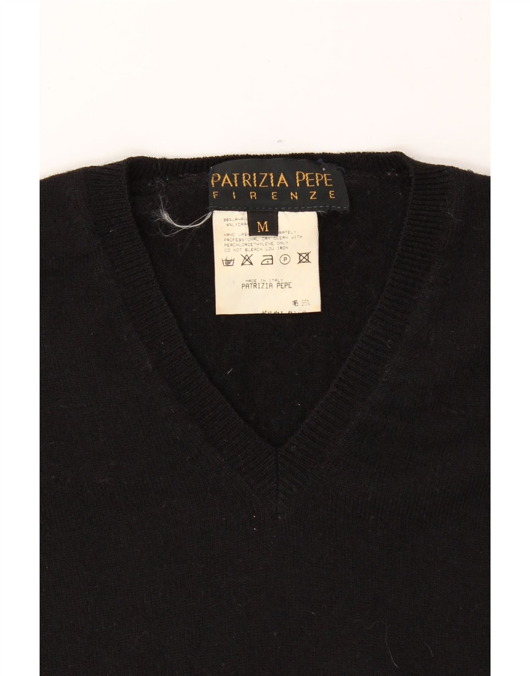 PATRIZIA PEPE Womens V-Neck Jumper Sweater UK 12 Medium Black Wool Vintage Patrizia Pepe and Second-Hand Patrizia Pepe from Messina Hembry 