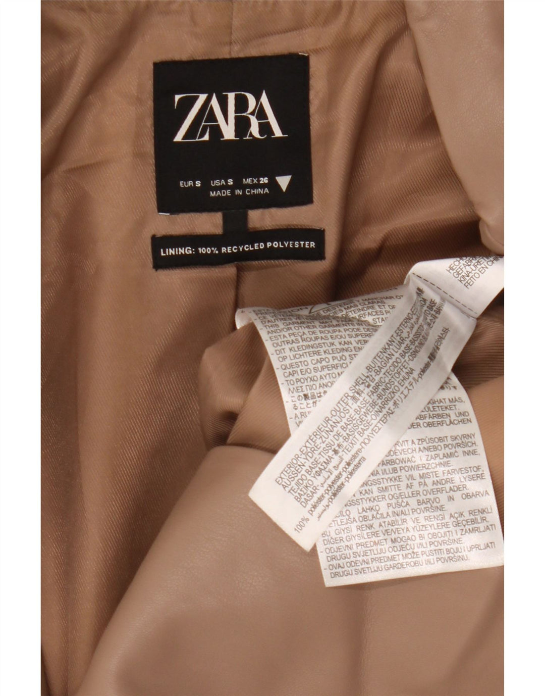 Jachetă pentru femei Zara cu 2 nasturi din piele artificială, UK 10, poliester bej mic
