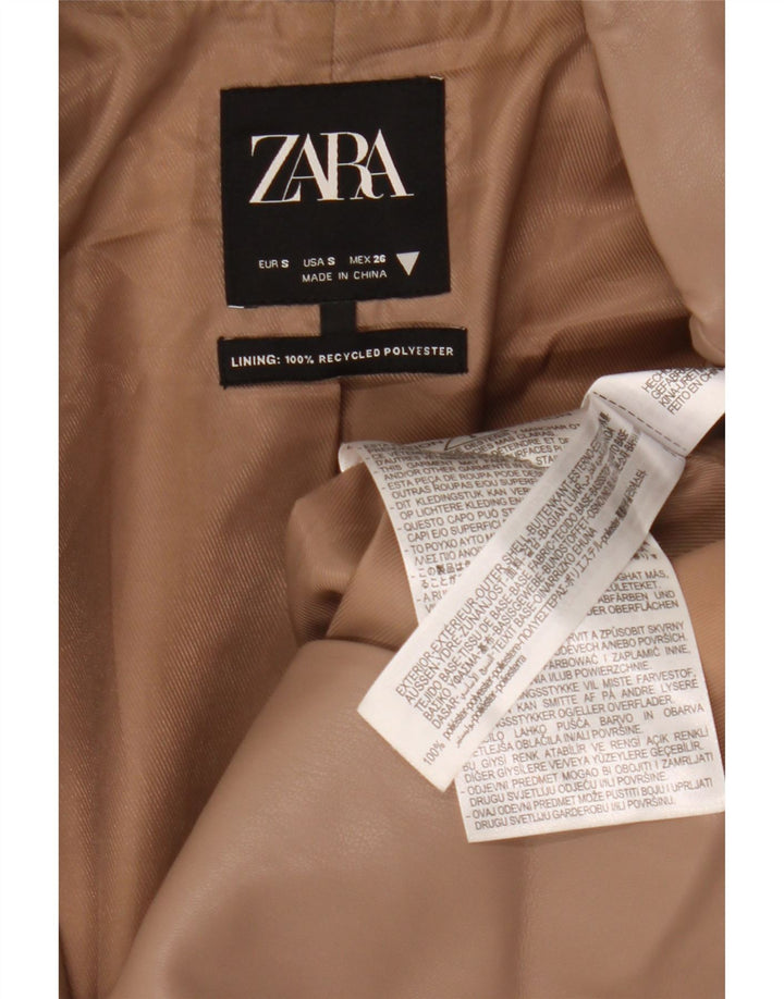 Jachetă pentru femei Zara cu 2 nasturi din piele artificială, UK 10, poliester bej mic