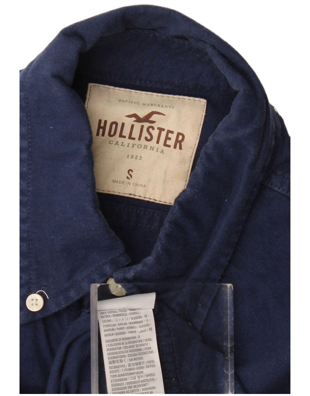 Cămașă pentru bărbați HOLLISTER Mică, albastru bleumarin, bumbac