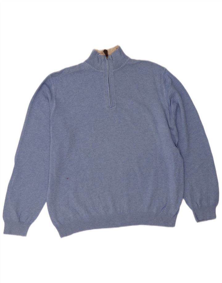Pulover Massimo Dutti pentru bărbați, cu fermoar și gât, bumbac XL, albastru