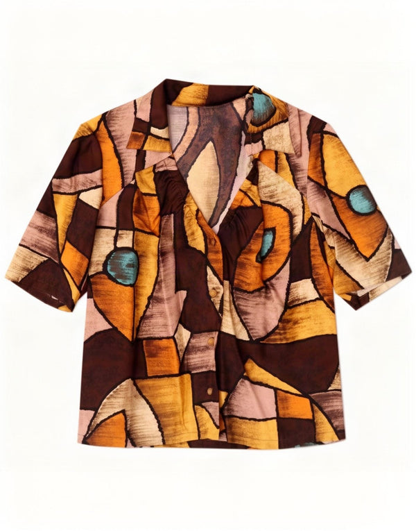 Bluză de cămașă vintage pentru femei UK 14 Medium Multicolor Geometric